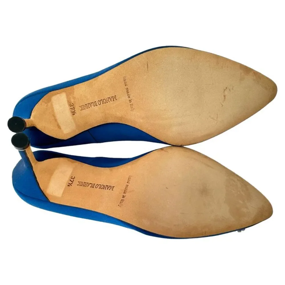 Manolo Blahnik Hangisi Embellished Pumps in Blue Satin